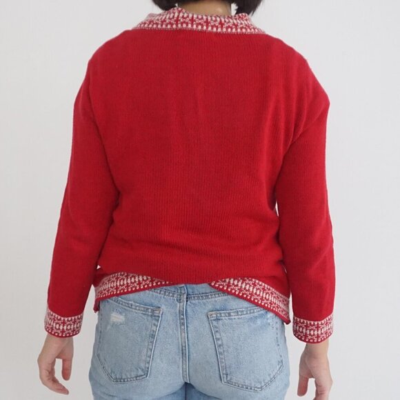Vintage Parkhurst Weekend Red Cream Quarter Zip Winter Snowflake Knit Sweater S - Picture 3 of 10
